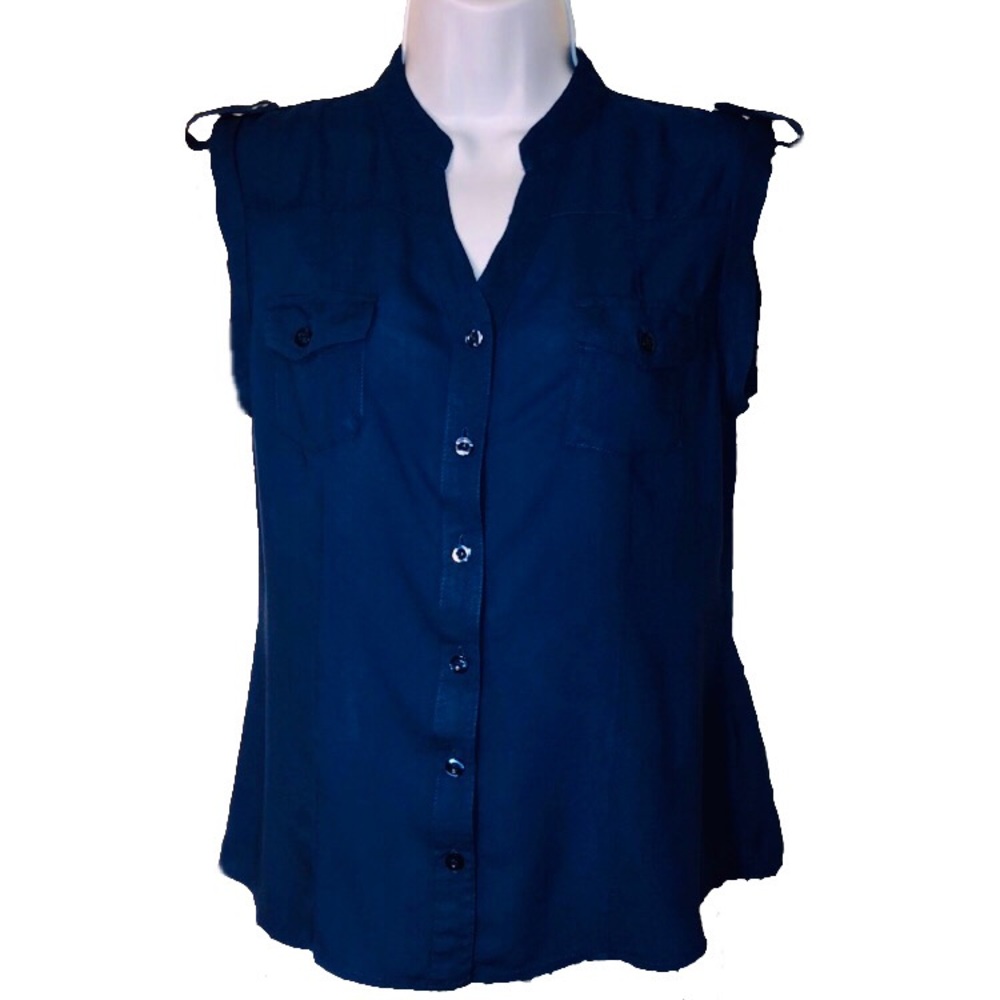 Pearl Navy Blue Blouse Women's Sz M